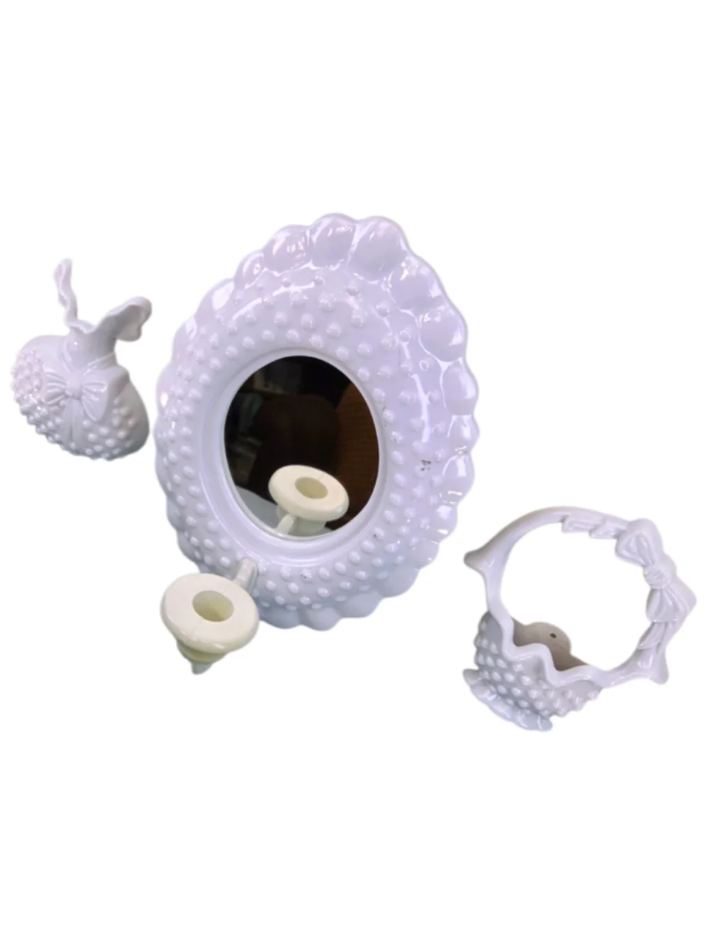 Vintage 1984 Burwood Hobnail Basket & Mirror Wall Decor Set 3 USA